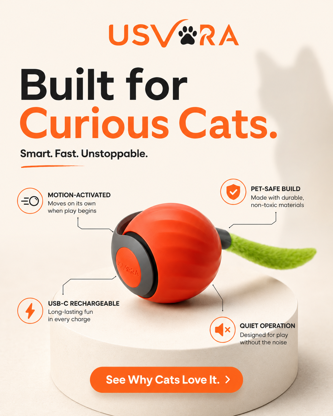 Speedy Tail 2.0™ – Smart Interactive Rolling Cat Toy