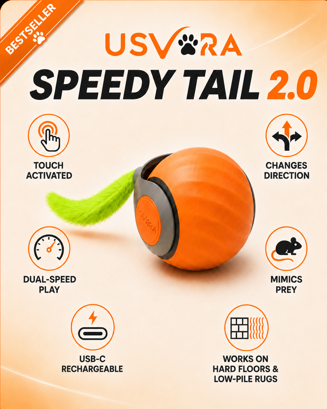 Speedy Tail 2.0™ – Smart Interactive Rolling Cat Toy